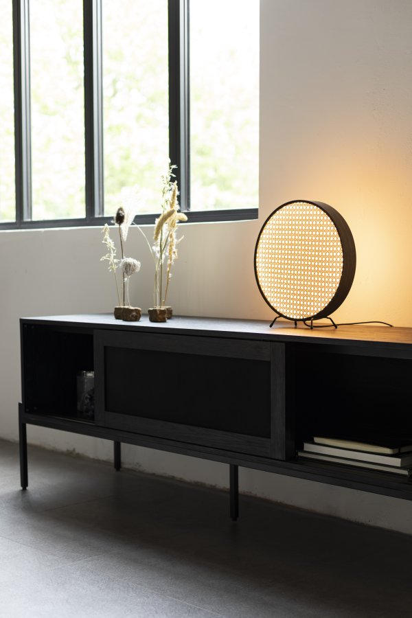 ZUIVER Hardy sknk, m. 2 mesh skydelger - sort finér og jern