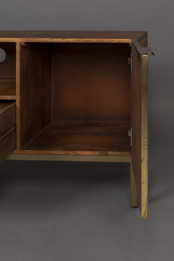 DUTCHBONE Volan TV-bord , m. 2 lger, 1 rum og 1 skuffe - brun og guld mangotr og jern