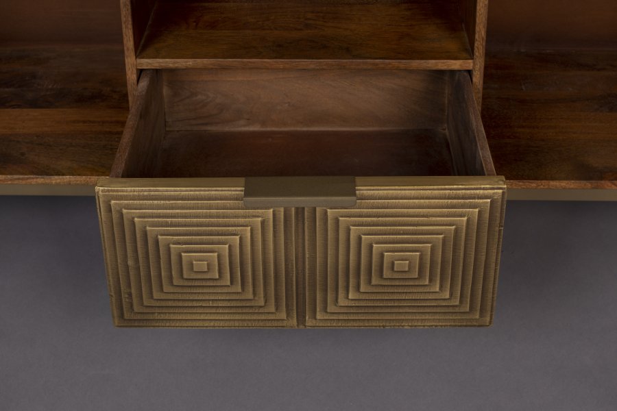 DUTCHBONE Volan TV-bord , m. 2 lger, 1 rum og 1 skuffe - brun og guld mangotr og jern