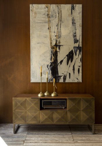 DUTCHBONE Volan TV-bord , m. 2 lger, 1 rum og 1 skuffe - brun og guld mangotr og jern