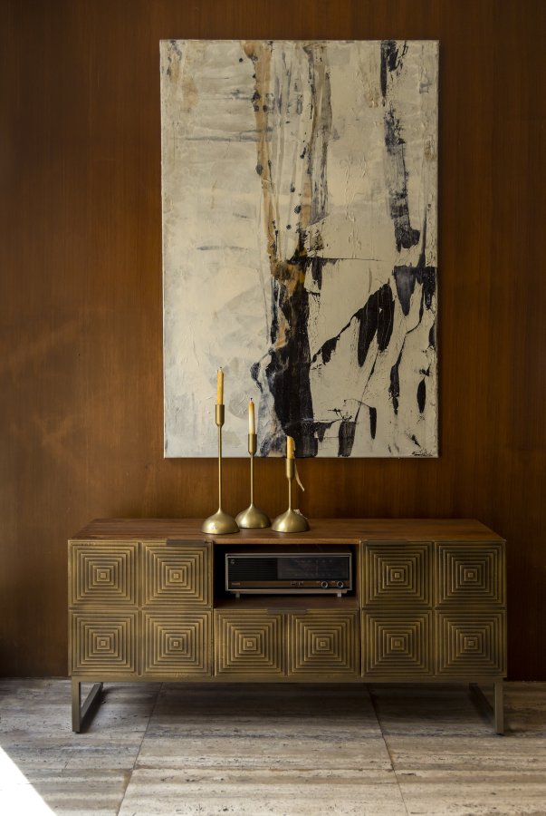 DUTCHBONE Volan TV-bord , m. 2 lger, 1 rum og 1 skuffe - brun og guld mangotr og jern