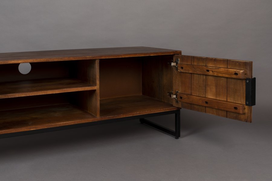 DUTCHBONE Saroo TV-bord, m. 2 lger og 1 hylde - brun mangotr og stl (140x40)