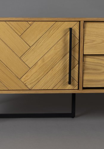 DUTCHBONE Klasse TV-bord, Lav, m. 4 lger og hylder - natur sildeben egetr og sort stl