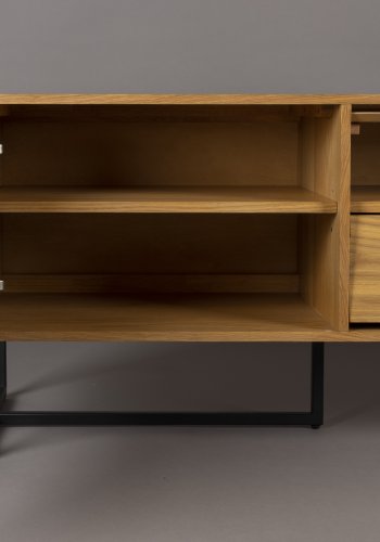 DUTCHBONE Klasse TV-bord, Lav, m. 4 lger og hylder - natur sildeben egetr og sort stl