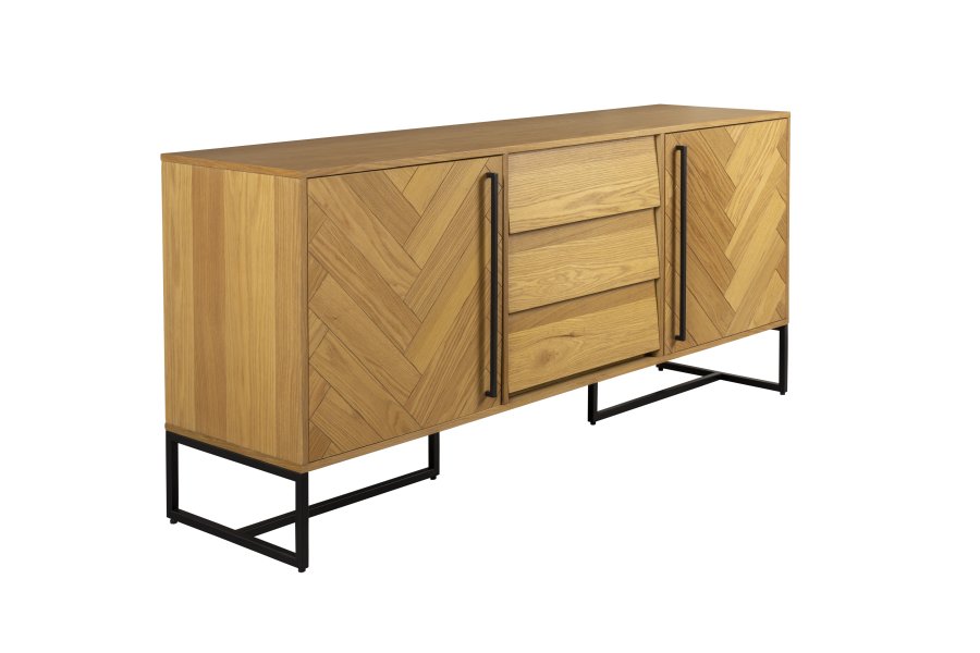 DUTCHBONE Klasse sknk, Hj, m. 2 lger og 3 skuffer - natur sildeben egetr og sort stl