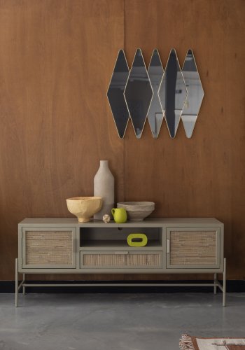 DUTCHBONE Yasu sknk, m. 2 lger, 1 rum og 1 skuffe - natur rattan og beige tr/jern