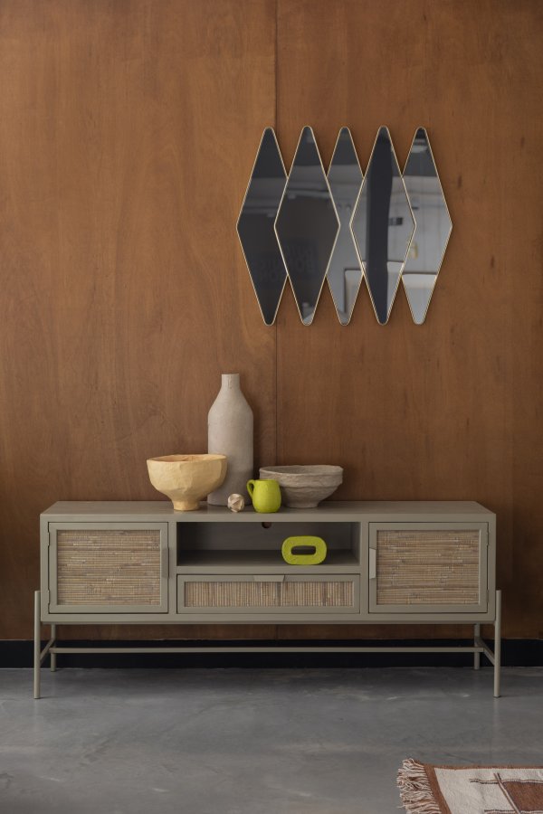 DUTCHBONE Yasu sknk, m. 2 lger, 1 rum og 1 skuffe - natur rattan og beige tr/jern