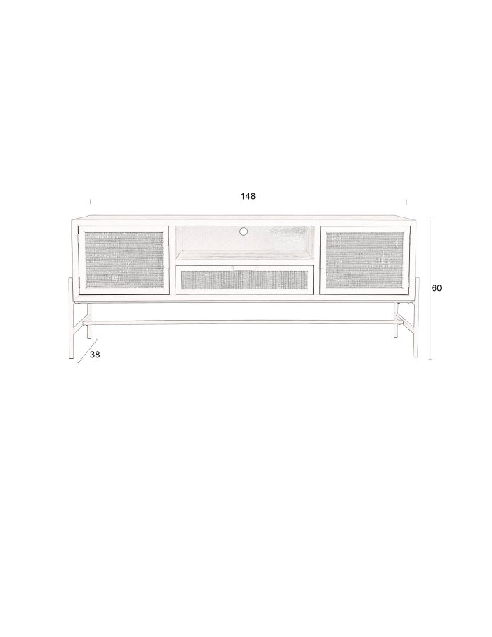 DUTCHBONE Yasu sknk, m. 2 lger, 1 rum og 1 skuffe - natur rattan og sort tr/jern