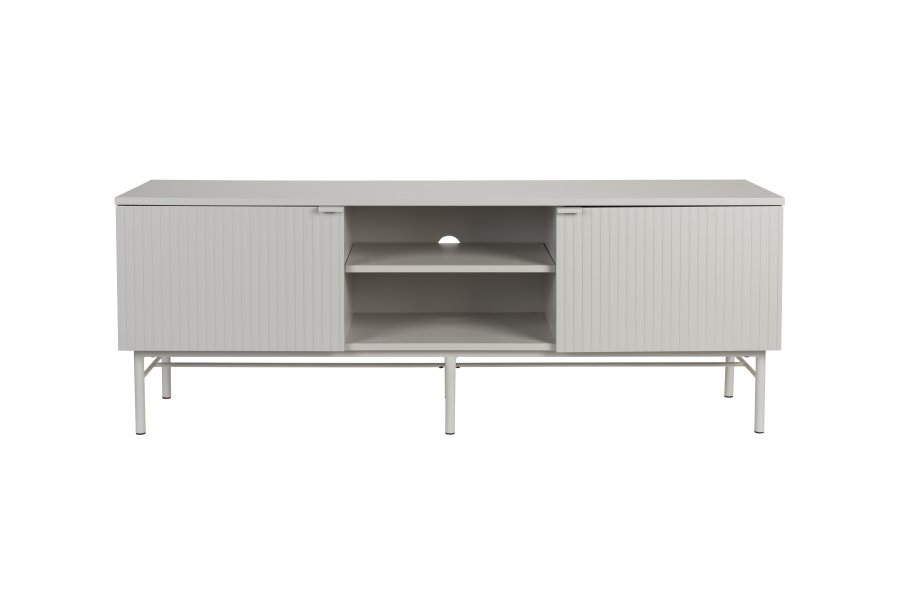 WHITE LABEL LIVING Cayo Lav TV-bord, m. 2 lger og 3 hylder - hvid MDF og hvid jern (155x40)
