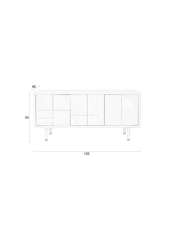 WHITE LABEL LIVING Funk TV-bord, m. 3 lger og 1 hylde - offwhite MDF og metal (120x40)
