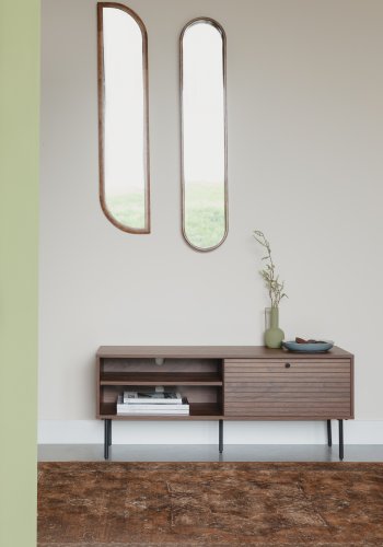 WHITE LABEL LIVING Stripes Lav TV-bord, m. 1 lge og 2 hylder - brun MDF og jern (120x40)