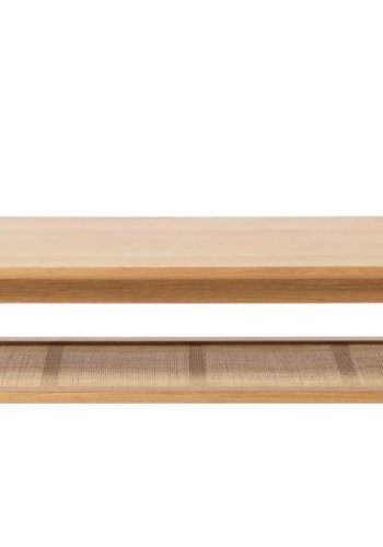 Barrali sofabord, m. 1 hylde - natur rattan, egefinér og egetr (60x120)