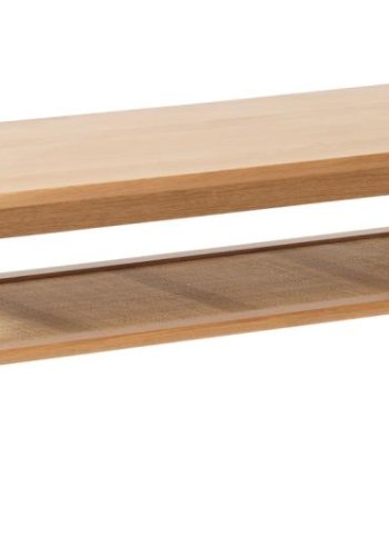 Barrali sofabord, m. 1 hylde - natur rattan, egefinér og egetr (60x120)