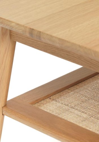 Barrali sofabord, m. 1 hylde - natur rattan, egefinér og egetr (60x120)