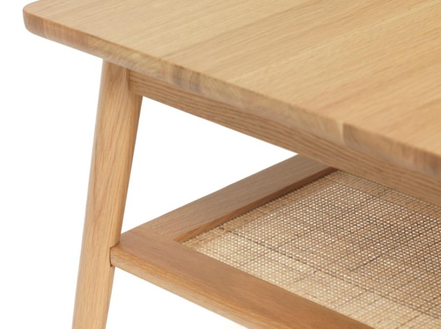 Barrali sofabord, m. 1 hylde - natur rattan, egefinér og egetr (60x120)