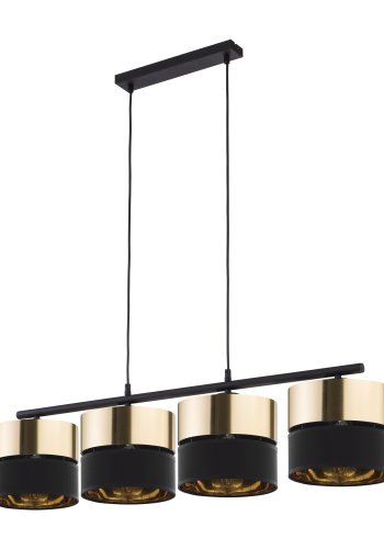 TK Hilton loftlampe, m. 4 skrme - guld metal og sort stof