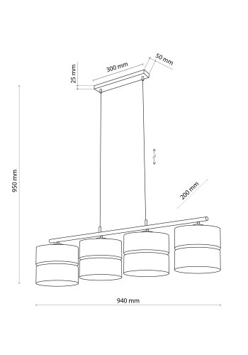 TK Hilton loftlampe, m. 4 skrme - guld metal og sort stof