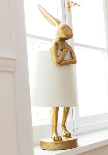 KARE DESIGN Animal Rabbit bordlampe - hvid linnedhr og guld polyresin/stl (H:50cm)