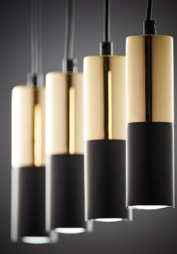 TK Elit loftlampe, m. 4 skrme - guld og sort metal
