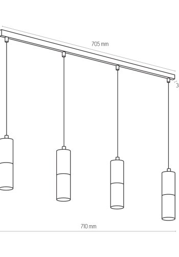 TK Elit loftlampe, m. 4 skrme - guld og sort metal