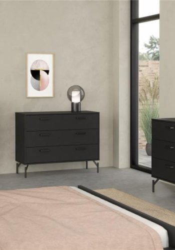 TVILUM Dana Chest med 3 skuffer, Matt Black, 98,7 x 39,8 x 76,6 cm