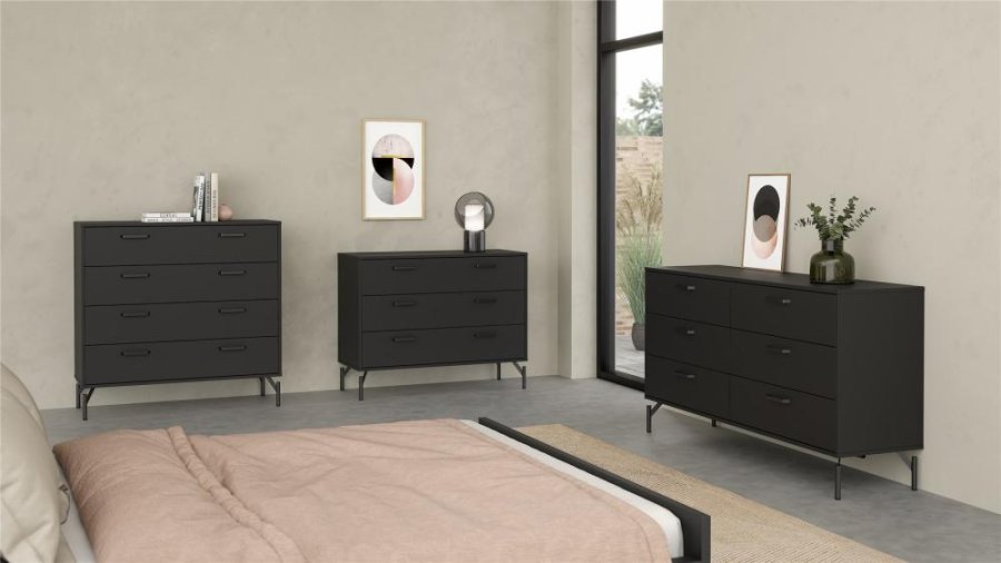 TVILUM Dana Chest med 3 skuffer, Matt Black, 98,7 x 39,8 x 76,6 cm