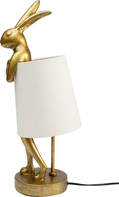 KARE DESIGN Animal Rabbit bordlampe - hvid linnedhr og guld polyresin/stl (H:50cm)