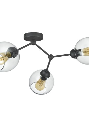 TK Fairy loftlampe, m. 3 skrme - glas og sort metal