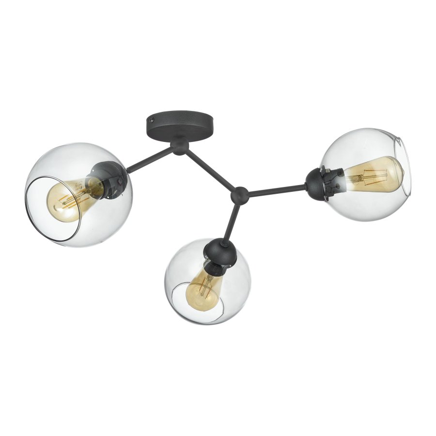 TK Fairy loftlampe, m. 3 skrme - glas og sort metal