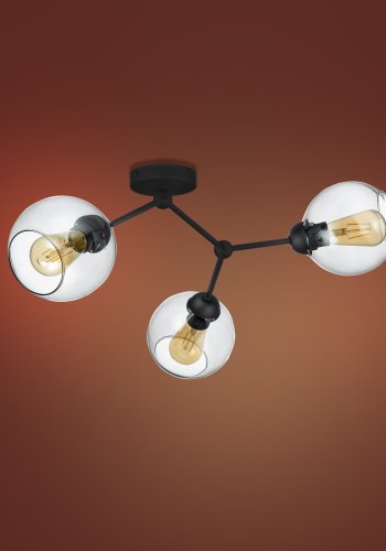 TK Fairy loftlampe, m. 3 skrme - glas og sort metal