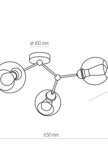 TK Fairy loftlampe, m. 3 skrme - glas og sort metal