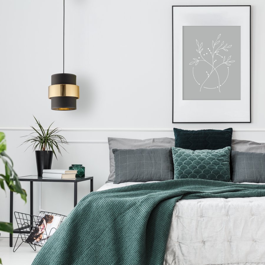 TK Calisto loftlampe - sort stof og guld stl