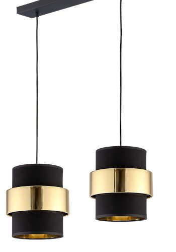 TK Calisto loftlampe, m. 3 skrme - sort stof og guld stl