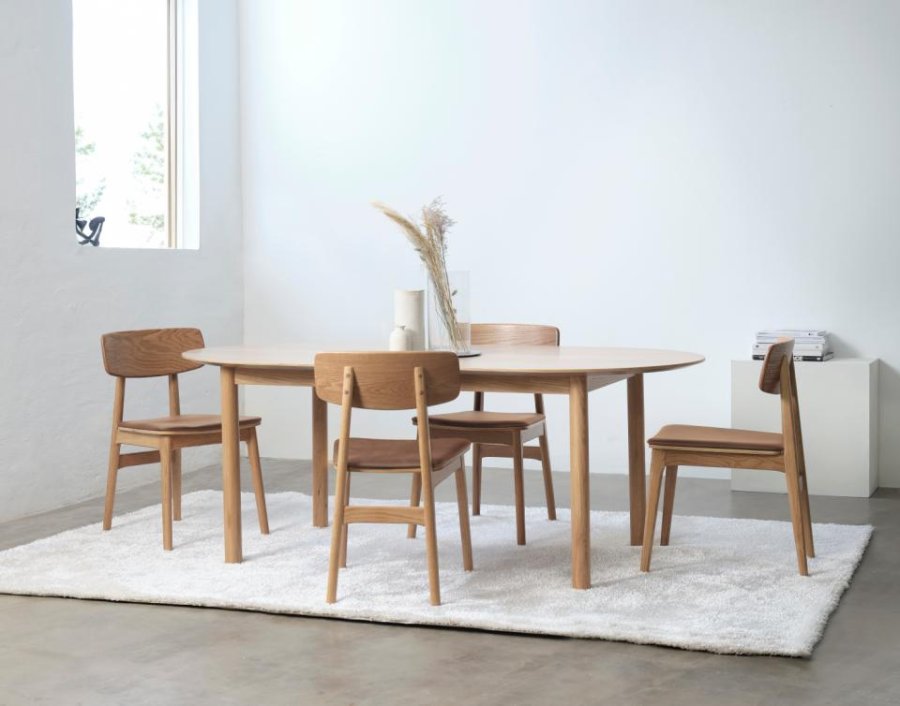 Gallina spisebord, m. 2 tillgsplader - natur egefinér og lamel egetr (100x190-280)