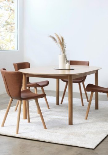 Gallina spisebord, m. 2 tillgsplader - natur egefinér og lamel egetr (100x190-280)