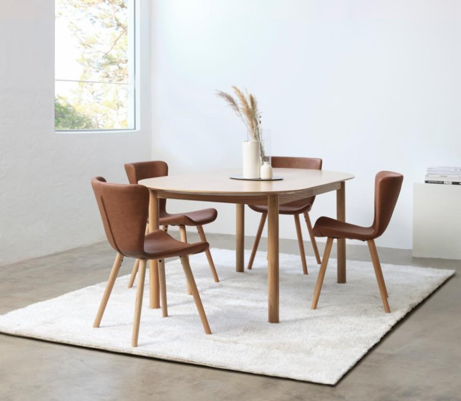 Gallina spisebord, m. 2 tillgsplader - natur egefinér og lamel egetr (100x190-280)