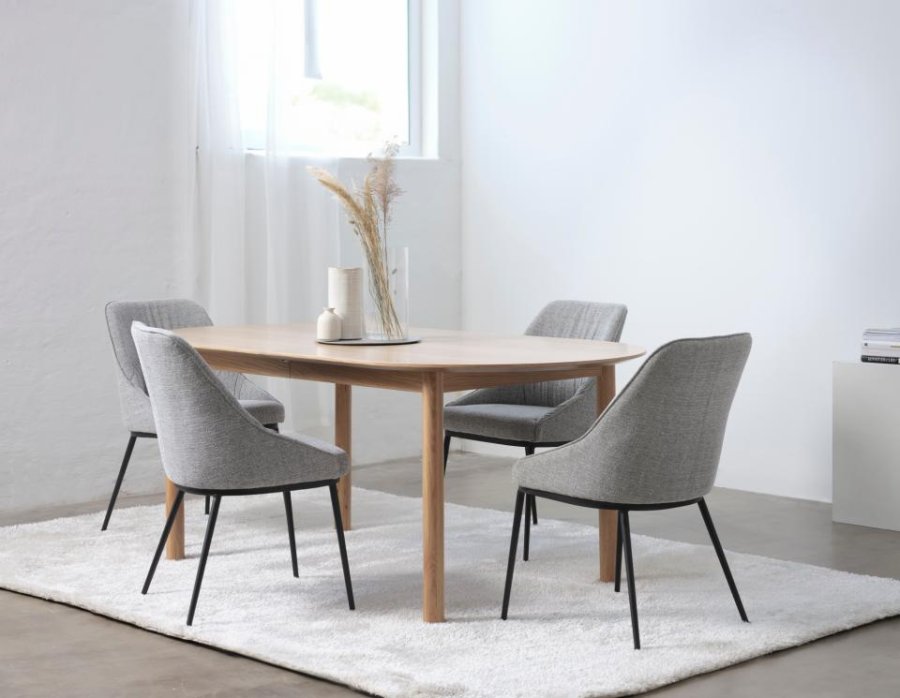 Gallina spisebord, m. 2 tillgsplader - natur egefinér og lamel egetr (100x190-280)