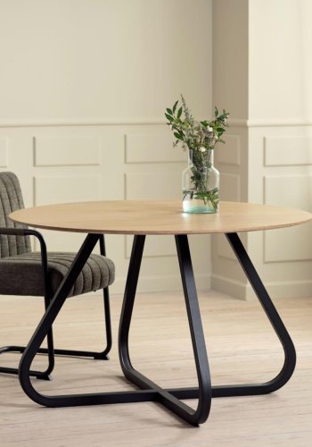 Cesura spisebord, rund - natur egemelamin og sort metal (120)