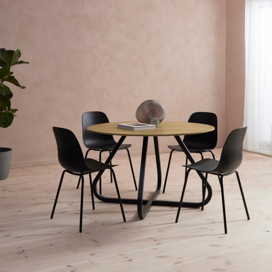 Cesura spisebord, rund - natur egemelamin og sort metal (120)