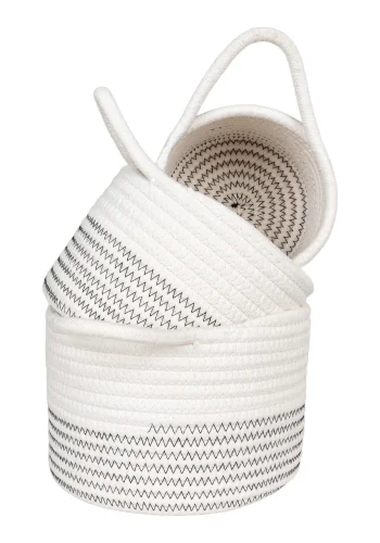 HOUSE NORDIC Algar kurv, m. hank, rund - hvid og gr bomuld (st af 3)