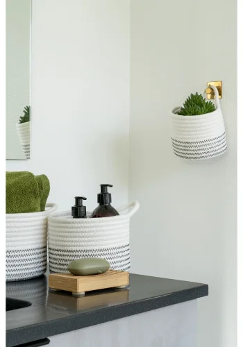 HOUSE NORDIC Algar kurv, m. hank, rund - hvid og gr bomuld (st af 3)