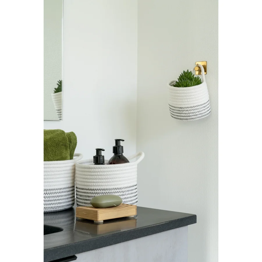 HOUSE NORDIC Algar kurv, m. hank, rund - hvid og gr bomuld (st af 3)