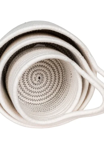 HOUSE NORDIC Algar kurv, m. hank, rund - hvid og gr bomuld (st af 3)