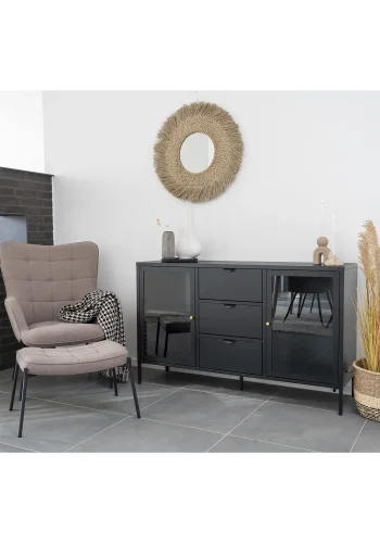 HOUSE NORDIC Lima  kurv med hank, rund - natur/brun/sort sgrs (st af 2)