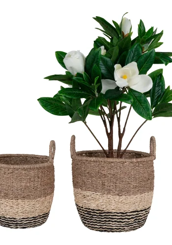 HOUSE NORDIC Lima  kurv med hank, rund - natur/brun/sort sgrs (st af 2)