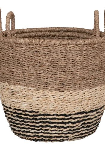 HOUSE NORDIC Lima  kurv med hank, rund - natur/brun/sort sgrs (st af 2)