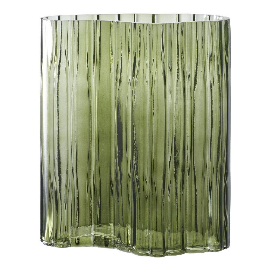 HOUSE NORDIC vase, organisk - smoked grn glas (21x12x26,5)