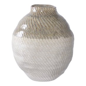 HOUSE NORDIC vase, rund - hvid/grn keramik (26x30,5)