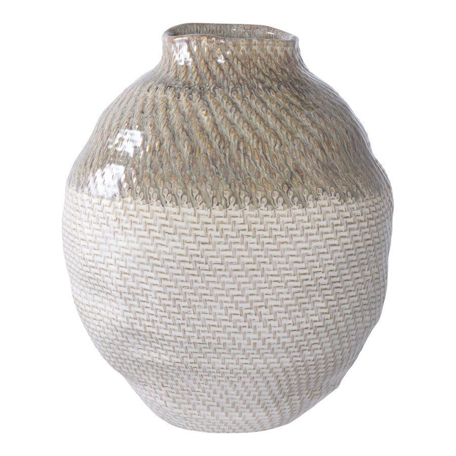HOUSE NORDIC vase, rund - hvid/grn keramik (26x30,5)