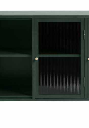 Bronco glassknk, m. 3 lger og hylder - riflet glas og grangrn metal